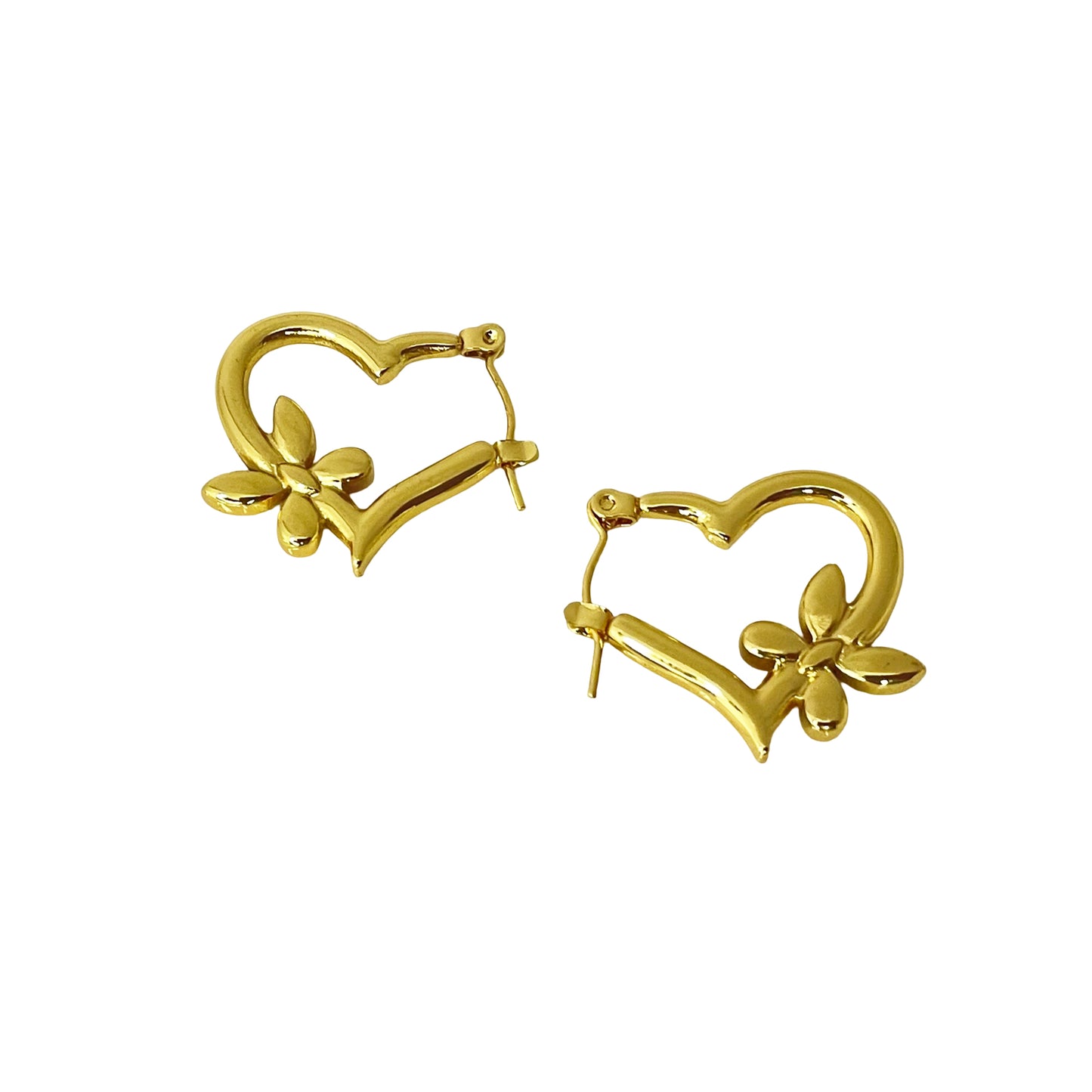 Floral-Accented Abstract Heart Hoops