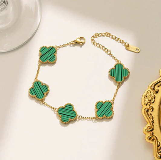 Green Malachite Four-Leaf Clover Bracelet