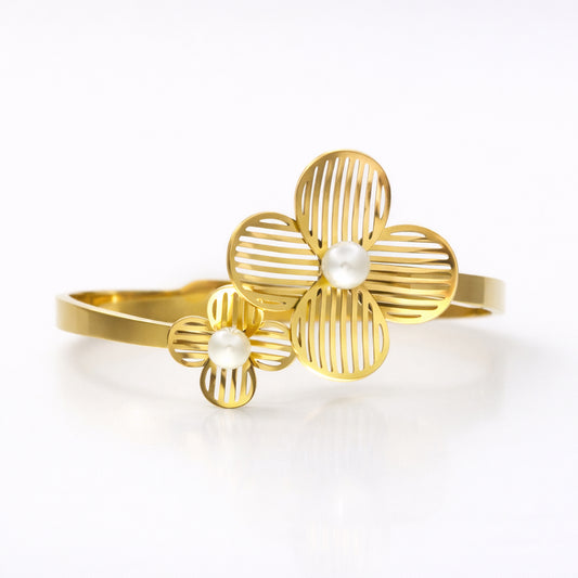 Floral Cuff Bangle with Pearls