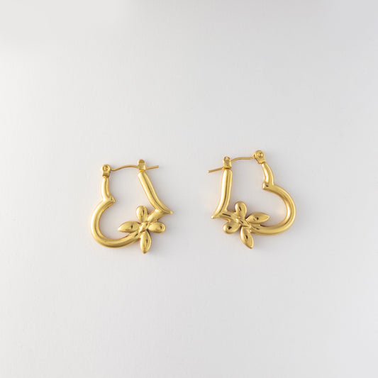 Floral-Accented Abstract Heart Hoops