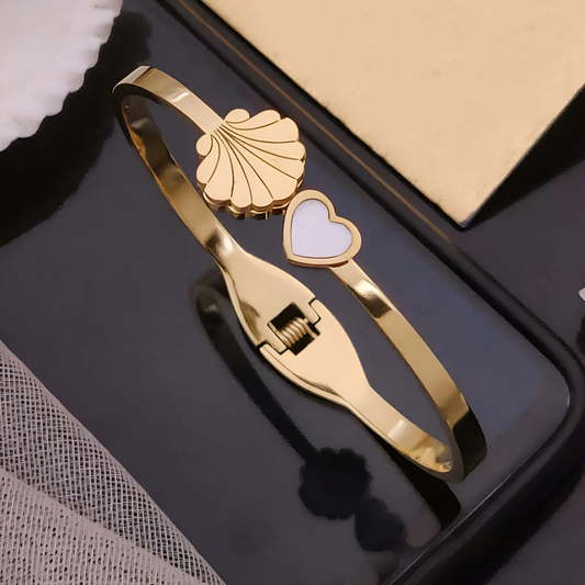Shell Heart  Gold Plated Bangle Bracelet