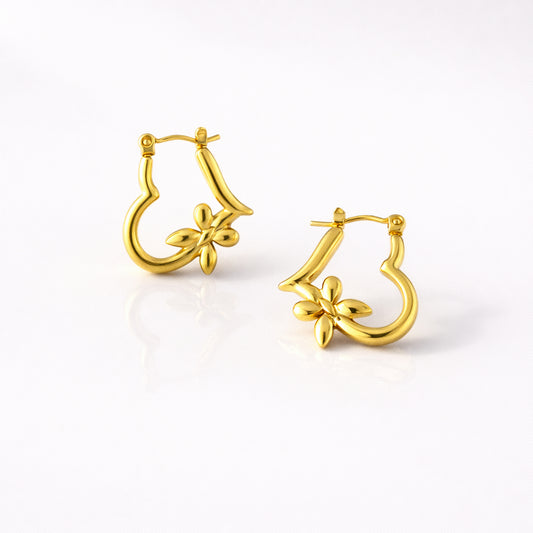 Floral-Accented Abstract Heart Hoops