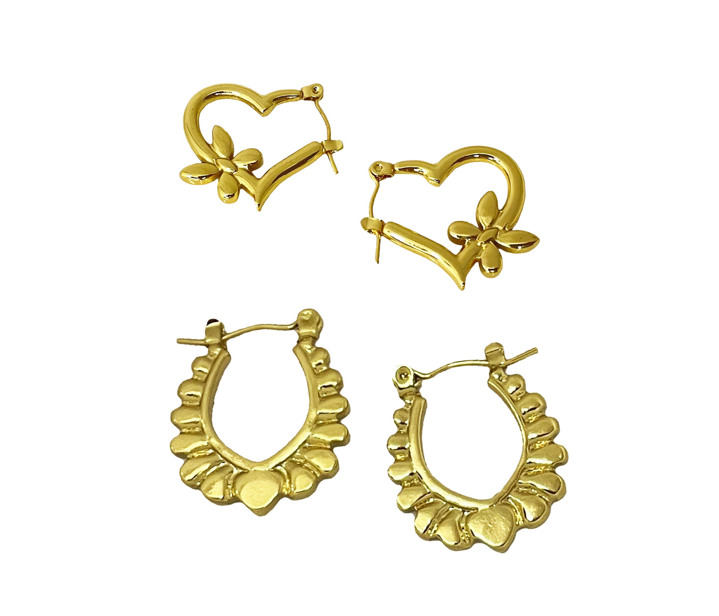 Floral Heart Hoops & Petal Charm Hoops combo