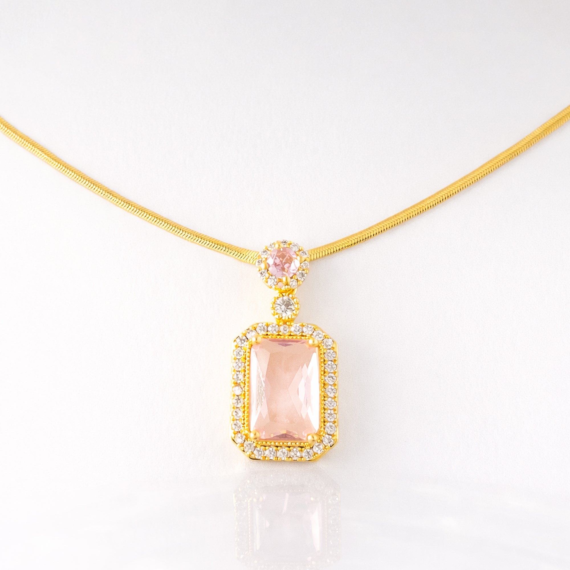 Aurora Pink Crystal Pendant Necklace