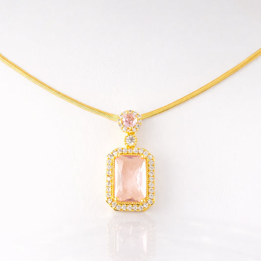 Aurora Pink Crystal Pendant Necklace