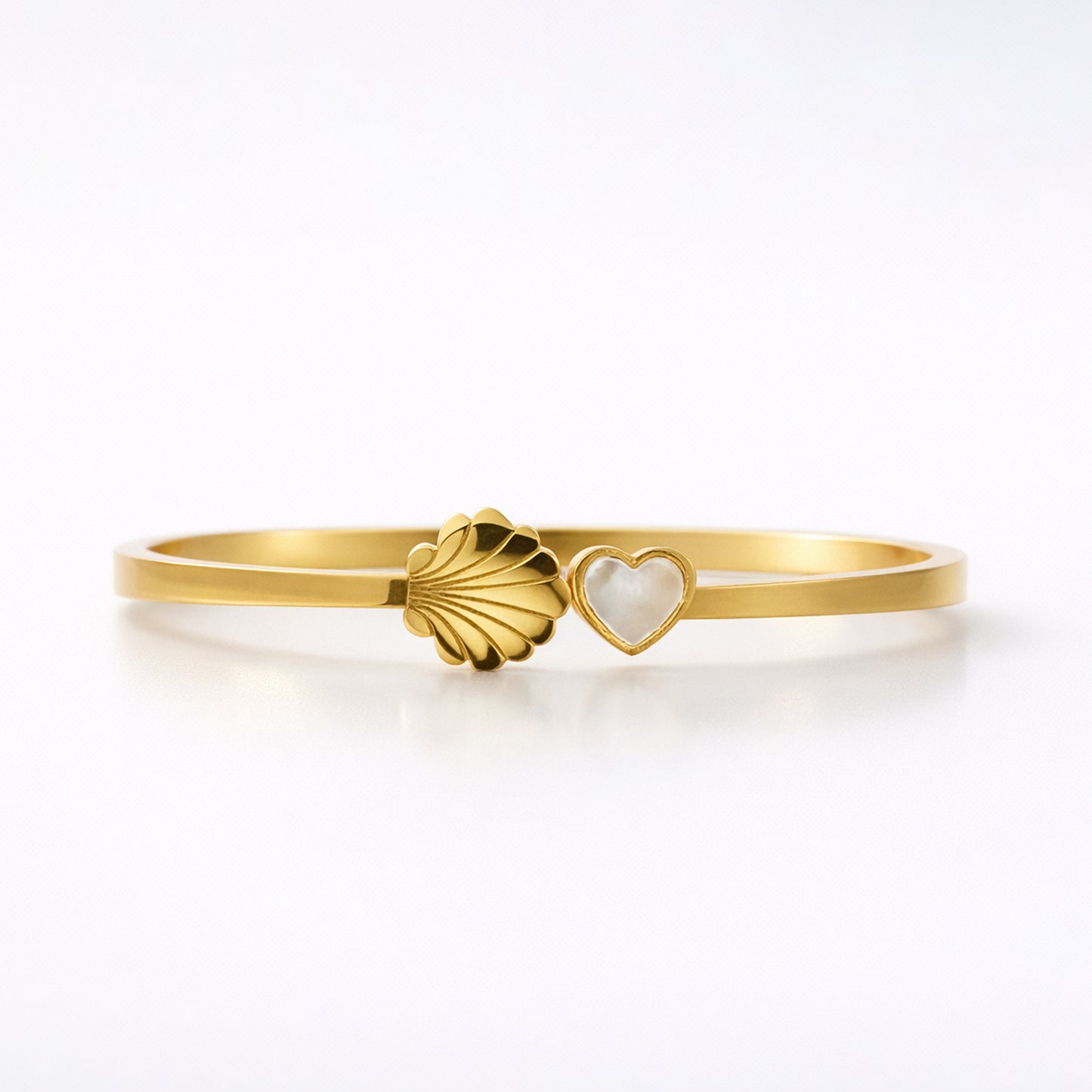Shell Heart  Gold Plated Bangle Bracelet
