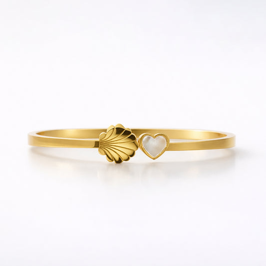 Shell Heart  Gold Plated Bangle Bracelet
