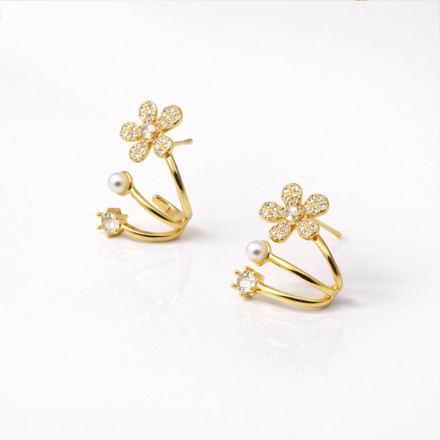 Golden Flora Pearl Earrings