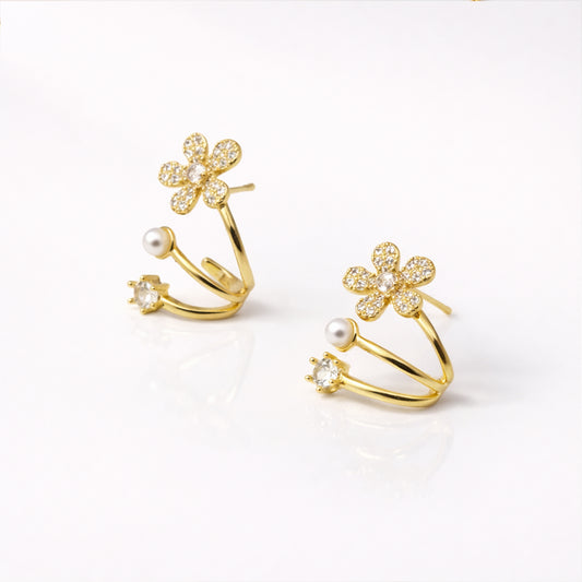 Golden Flora Pearl Earrings