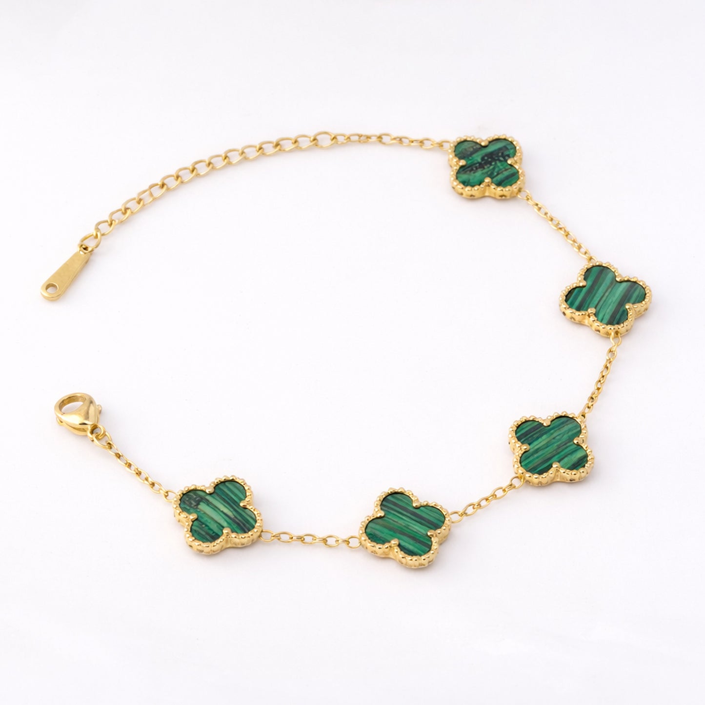Green Malachite Four-Leaf Clover Bracelet