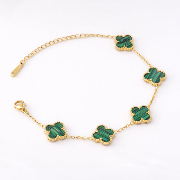 Green Malachite Four-Leaf Clover Bracelet