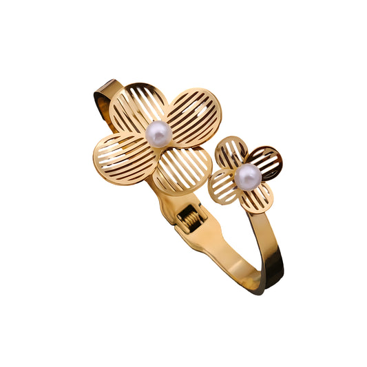 Floral Cuff Bangle with Pearls
