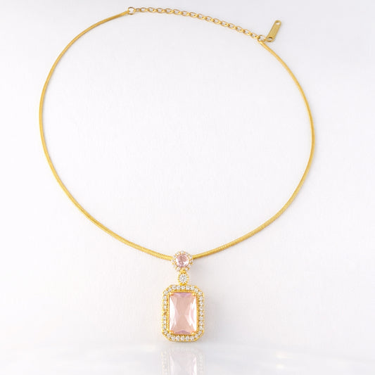 Aurora Pink Crystal Pendant Necklace