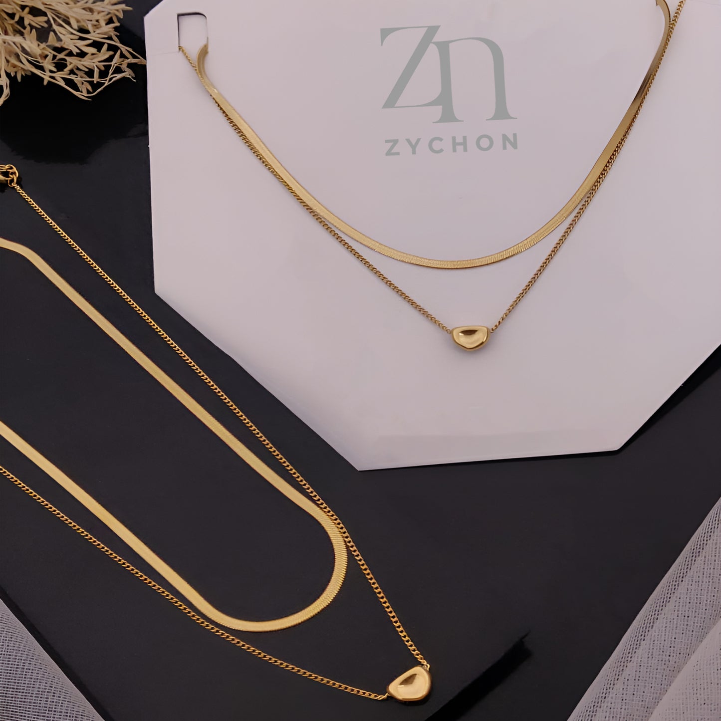 PureShine Dual Chain Necklace with Heart Pendant