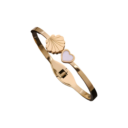 Shell Heart  Gold Plated Bangle Bracelet