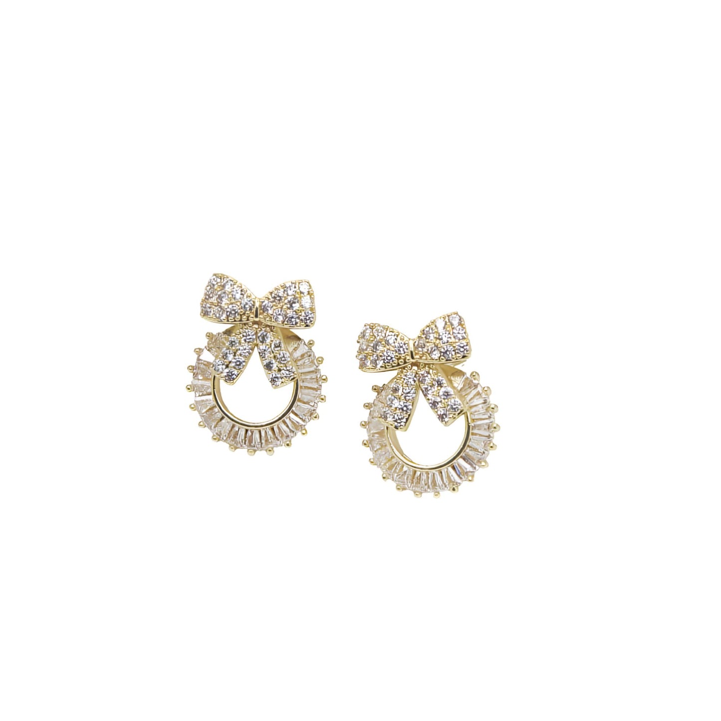Zychon Gold-Plated Bow Zircon Stud Earrings